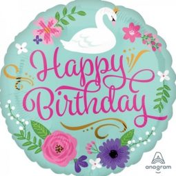 בלון מיילר 18- יום הולדת ברבור פרחוני Happy birthday